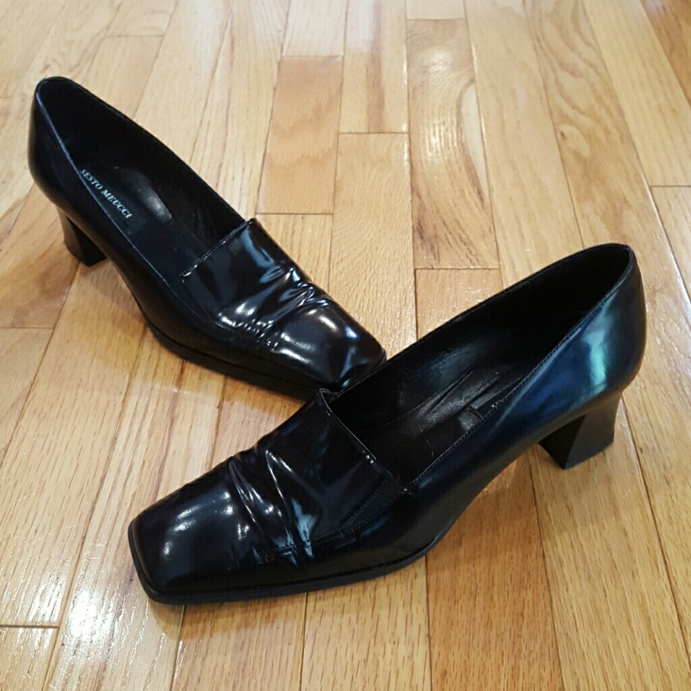 Sesto Meucci Black Patent Square Toe Pumps Heels